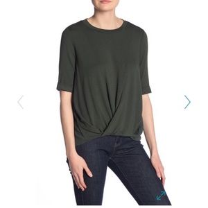 &. Layered Front Twist Woven Back Blouse